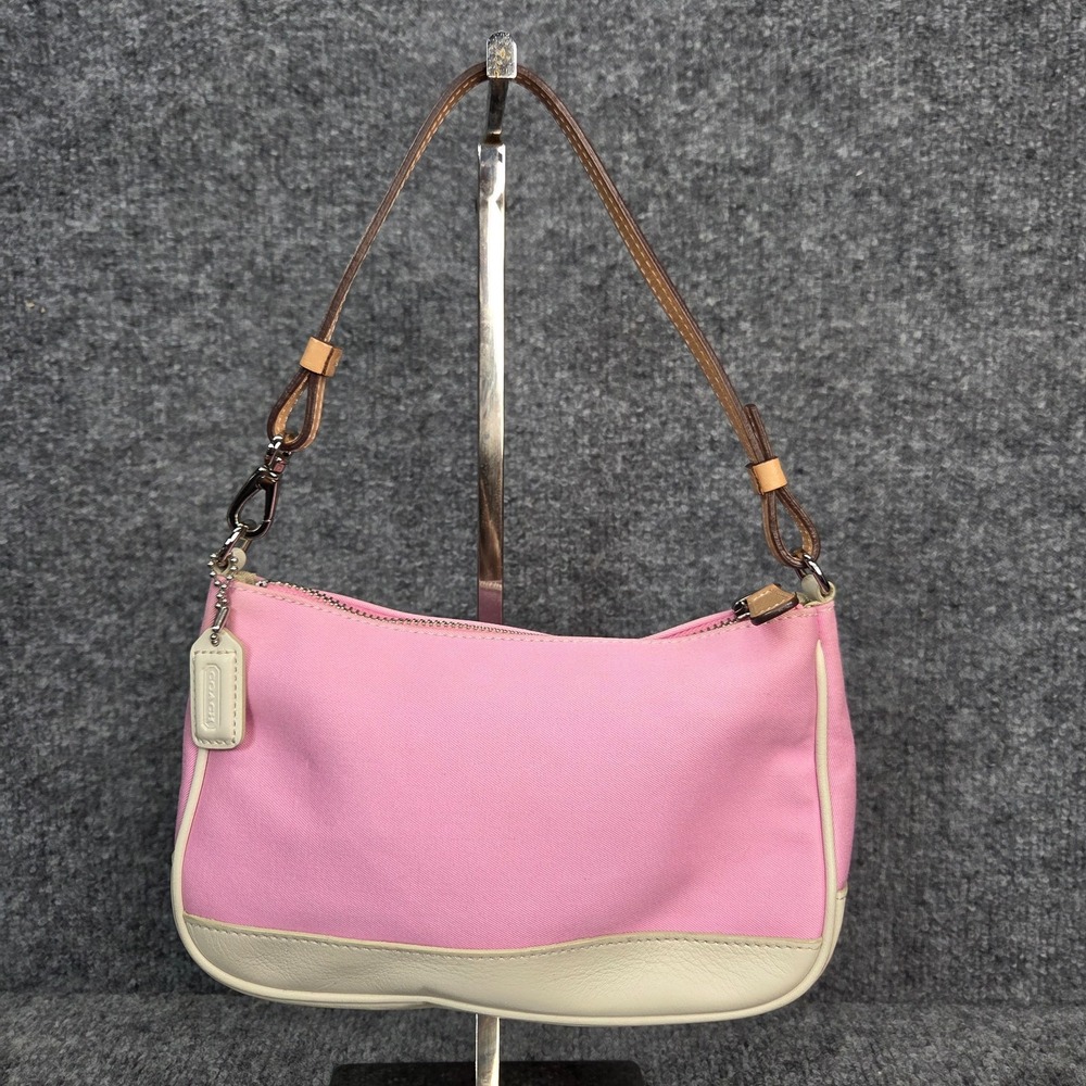 Coach 7748 Hampton Demi Shoulder Bag Baby Pink Canvas Leather Y2K Purse 2000s